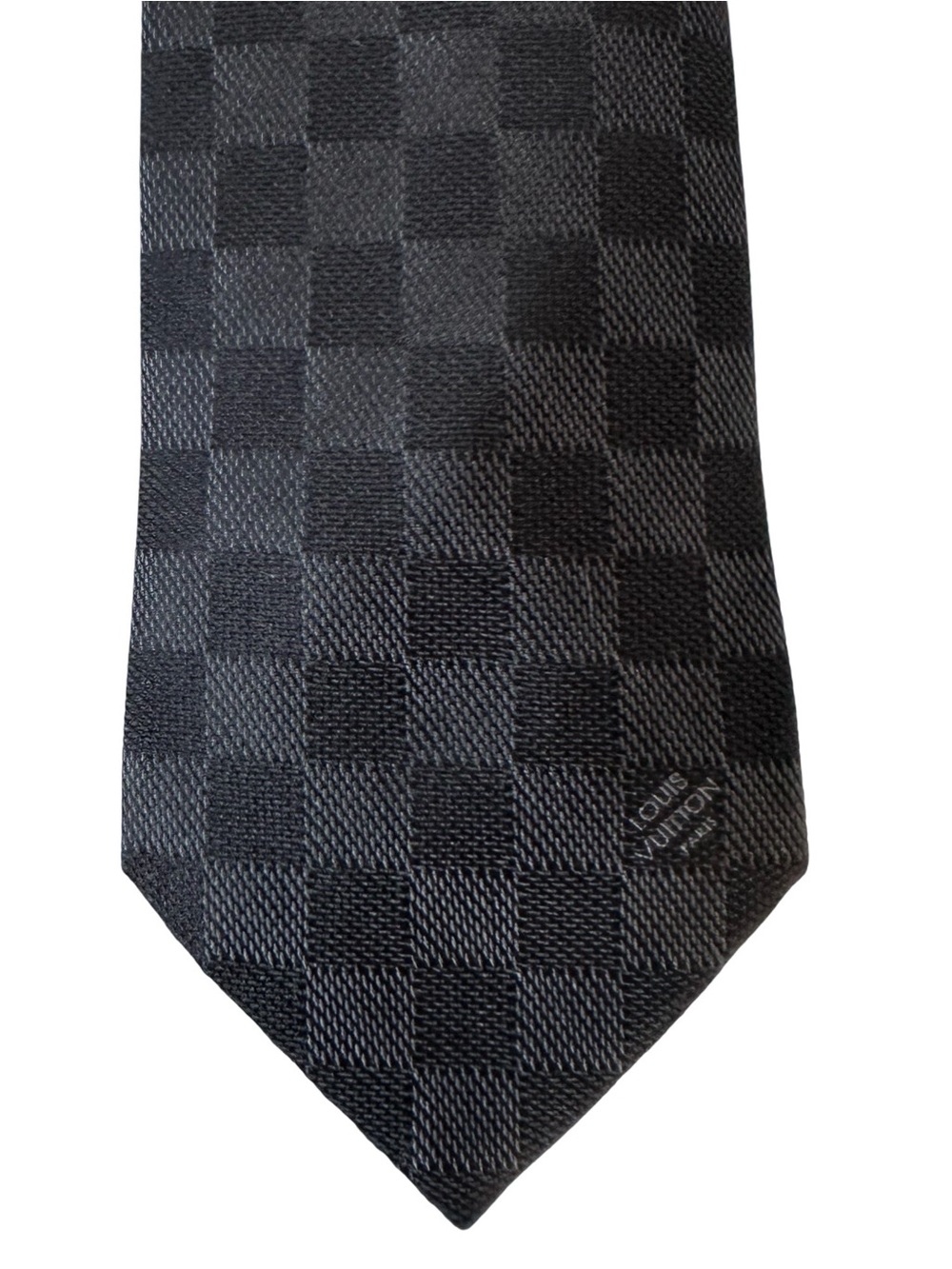LOUIS VUITTON Caravat Black and Charcoal Checker Silk Tie - Picture 1 of 12